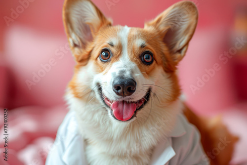 Playful Corgi Dog Dressed in Doctor Costume with Stethoscope