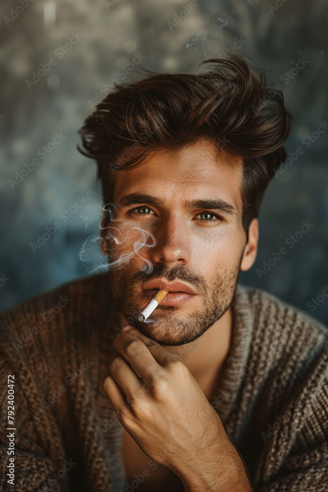 Fototapeta premium Portrait of a handsome man indulging in a cigarette