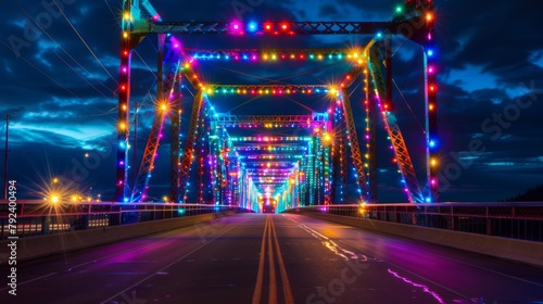 Bridge festooned with vibrant LED lights  creating a mesmerizing spectacle against the backdrop of the night sky.