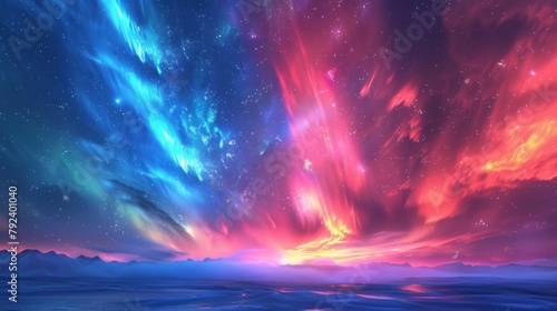 Celestial phenomena like auroras dancing across the night sky in vibrant hues