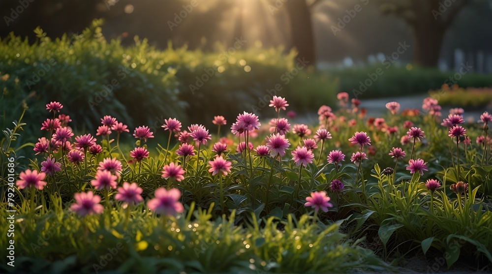 Fototapeta premium view of beautiful flower plants in the morning.generative.ai