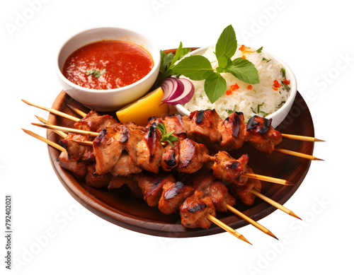 Grilled meat beef skewers, shish kebab on white and transparent background