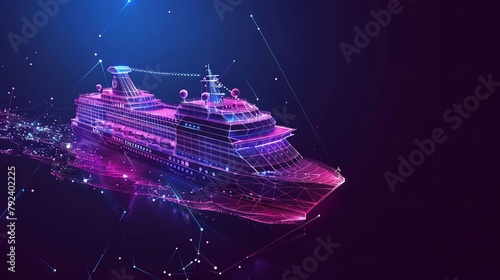 Digital Low-Poly 3D Cruise Ship in Dark Blue

