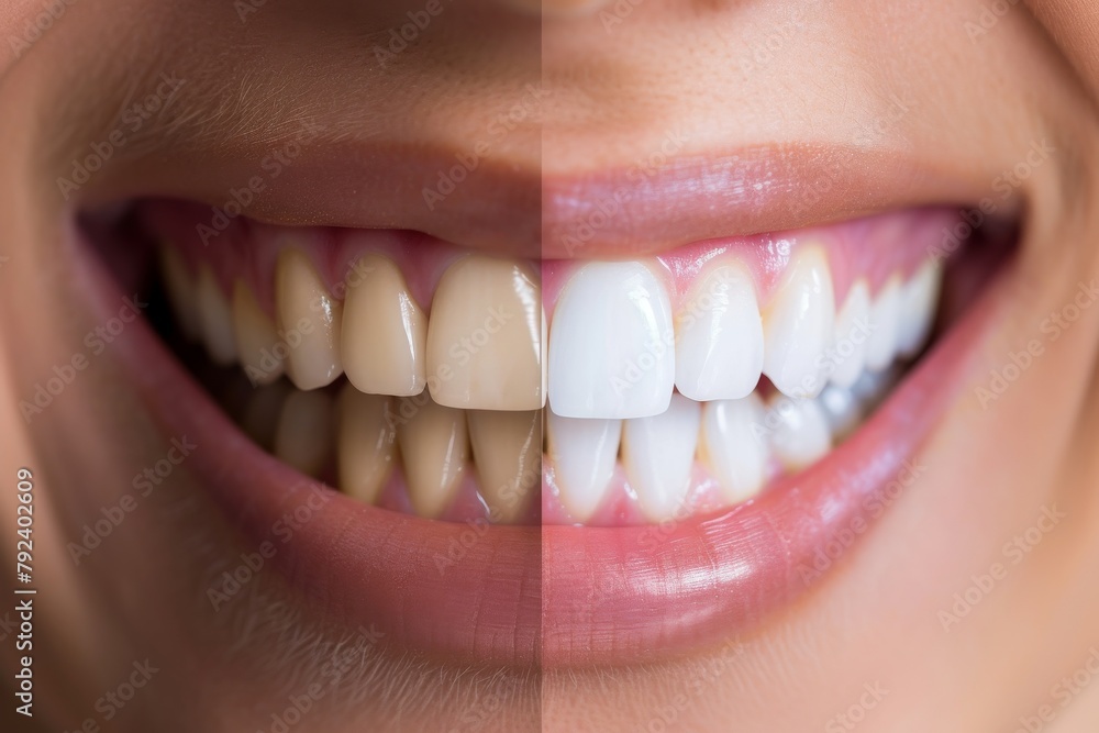 Fototapeta premium Porcelain veneers create a flawless and bright smile makeover
