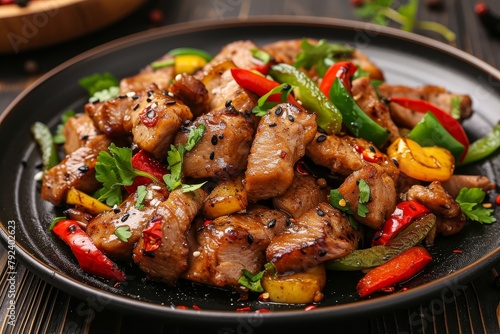 Pork with Black Pepper stir fried and plated