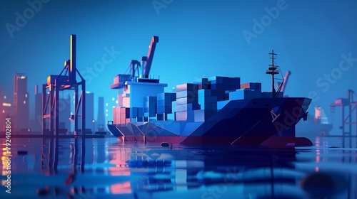 Digital Polygonal Cargo Sea Port: 3D Ship Port