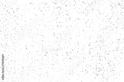 Worn black grunge texture. Dark grainy texture on white background. Dust overlay textured. Grain noise particles. Weathered effect. Torn graininess pattern. Vector illustration, EPS 10. 