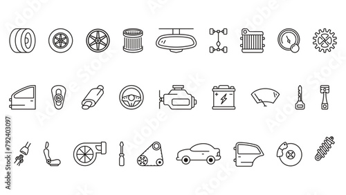 car sevice automotive line icon set vector design in trendy style and editable stroke  