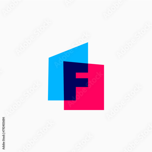 f Letter House Overlapping color Monogram Home mortgage architect architecture logo vector icon illustration