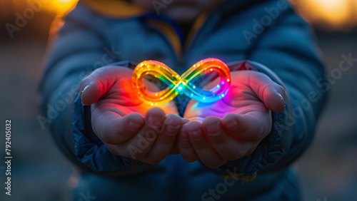 Wallpaper Mural Infinite Potential: Boy Holding Autism Infinity Rainbow Symbol for World Autism Awareness Day Torontodigital.ca