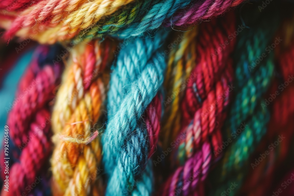 Selective focus on colourful hand spun yarn with short depth of field