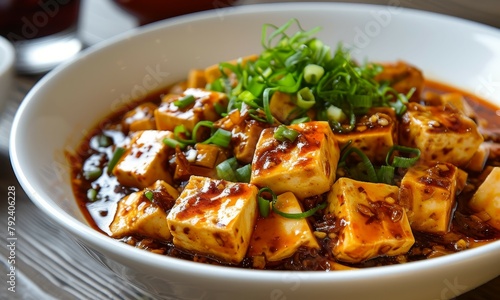 Sichuan s MaPo Tofu a spicy stir fried dish with tofu showcased in Chinese cuisine captured through food photography