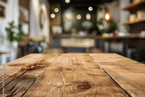 Wooden table with blurred background created with Generative AI