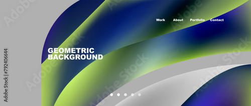 A geometric background with electric blue and green waves resembling terrestrial plant elements on a gray backdrop. Perfect for macro photography or art projects with a touch of nature