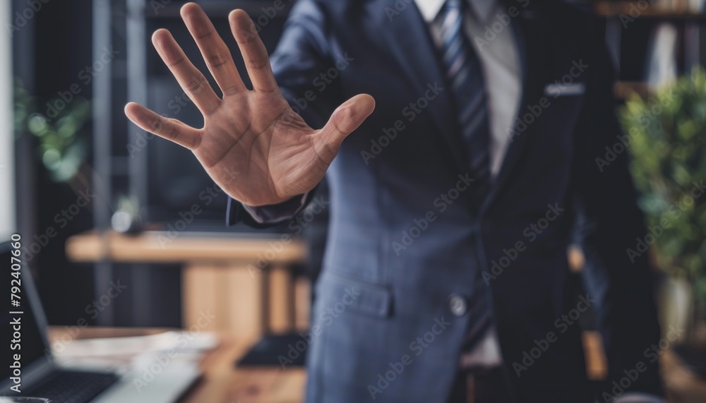 Obraz premium Businessman's Arms Stretched Forward: A Symbol of Determination and Confidence