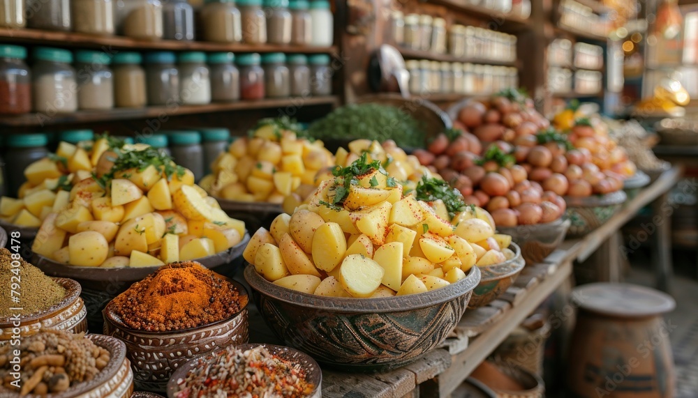Variety of potatoes displayed on table, versatile ingredient for many recipes