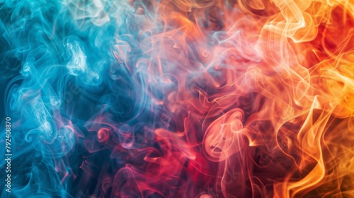 Close-up of vibrant smoke blending together in a mesmerizing display of colors and textures