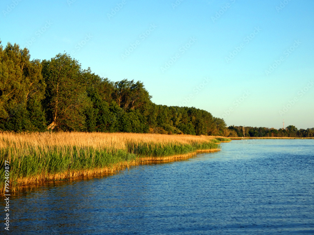 The shore of the Warnow river near the ferry in Rostock Gehlsdorf