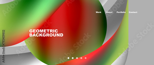 Colorful graphic design featuring red, green, and white circles on a gray background. The circles resemble terrestrial plants in a closeup macro photography style