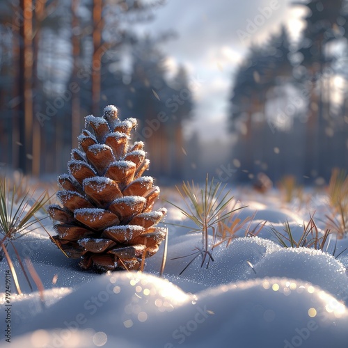 Wallpaper Mural Clean 3D rendered winter scene with a solitary snow covered pine cone, centered in a field of fresh snow. Torontodigital.ca