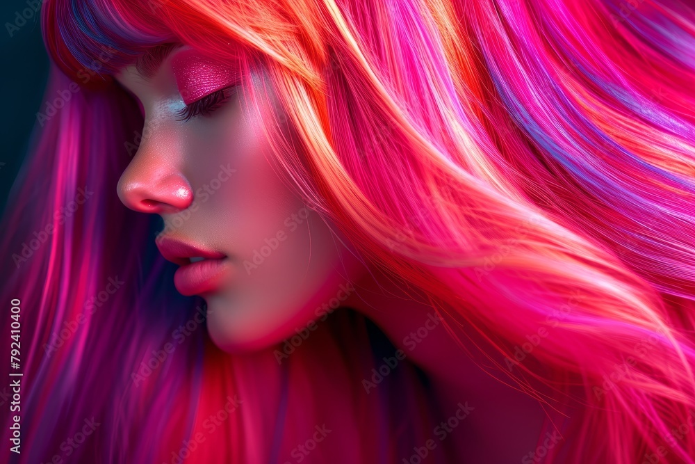 Stunning blonde with long dyed hair Fashionable salon hairstyle with cosmetics and makeup Stunning blonde with long dyed hair Fashionable salon hairstyle with cosmetics and makeup