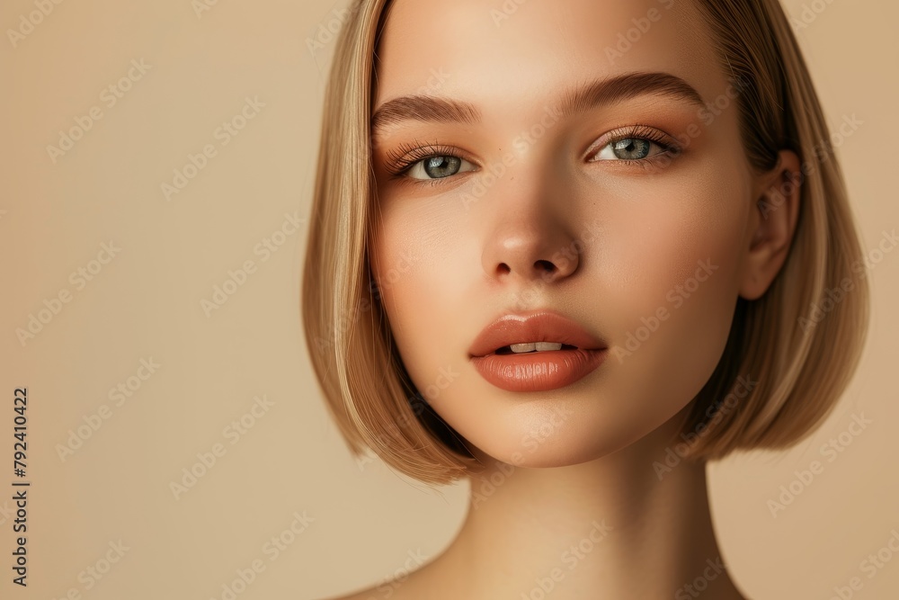 Stunning blonde woman with a Bob hairstyle Fashion and beauty ambiance Stunning blonde woman with a Bob hairstyle Fashion and beauty ambiance