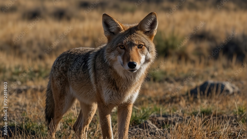 A vigilant Coyote (Canis latrans) at the Rocky Mountain Arsenal National Wildlife Refuge, located approximately 8 kilometres outside of Denver, Colorado, USA A vigilant Coyote (Canis latrans) at the Rocky Mountain Arsenal National Wildlife Refuge, located approximately 8 kilometres outside of Denver, Colorado, USA