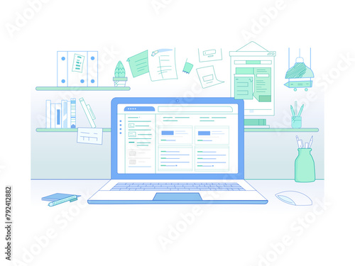 Wallpaper Mural laptop flat vector illustration web page desk workspace minimalist concept Torontodigital.ca