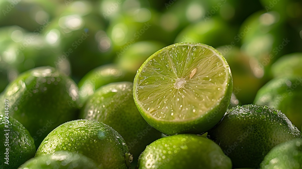A pile of fresh limes, one of which has been cut to reveal its juicy interior. This photo gives off a fresh and wholesome feel. For Design, Background, Cover, Poster, Banner, PPT, KV design, Wallpaper A pile of fresh limes, one of which has been cut to reveal its juicy interior. This photo gives off a fresh and wholesome feel. For Design, Background, Cover, Poster, Banner, PPT, KV design, Wallpaper