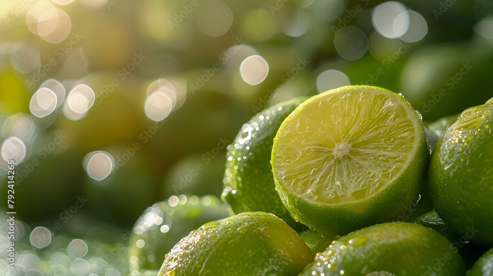 A pile of fresh limes, one of which has been cut to reveal its juicy interior. This photo gives off a fresh and wholesome feel. For Design, Background, Cover, Poster, Banner, PPT, KV design, Wallpaper A pile of fresh limes, one of which has been cut to reveal its juicy interior. This photo gives off a fresh and wholesome feel. For Design, Background, Cover, Poster, Banner, PPT, KV design, Wallpaper