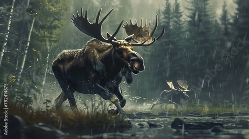 Moose Running in Storm photo