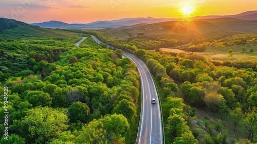 Ariel view of road in the mountains 