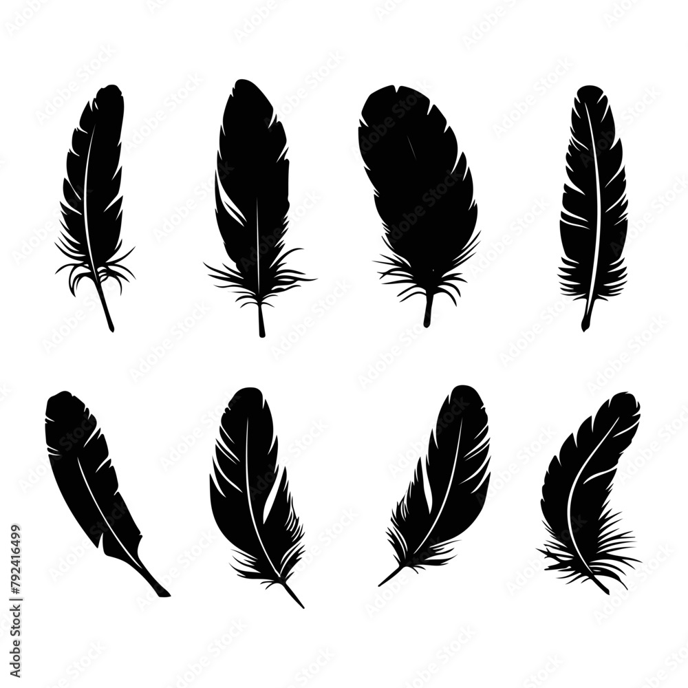 Feather silhouette. Hand drawing sketch of feather icons and vector illustration Feather silhouette. Hand drawing sketch of feather icons and vector illustration