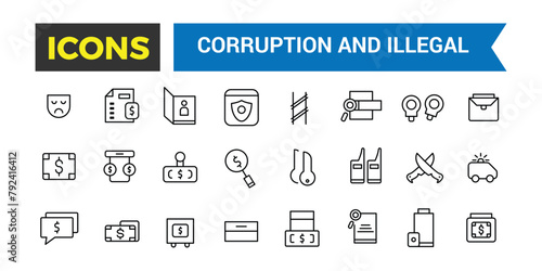 Corruption And Illegal Line Icons Collection, Big Ui Icon Set In A Flat Design, Thin Outline Icons Pack, Vector Illustration