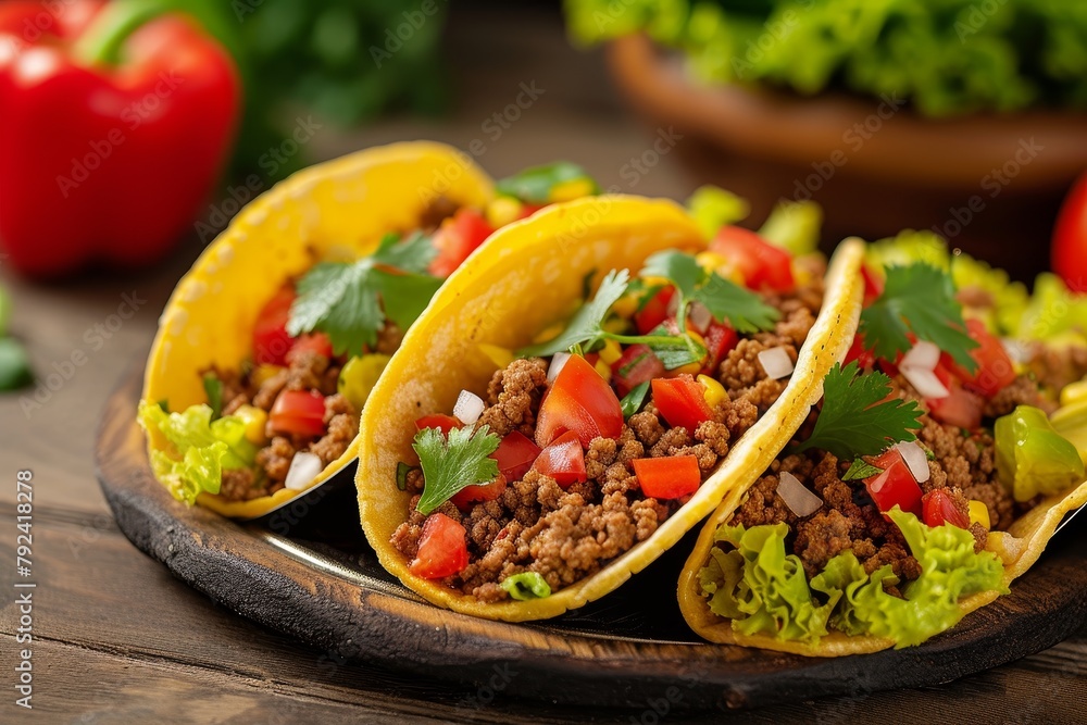Tasty Mexican tacos filled with beef Tasty Mexican tacos filled with beef
