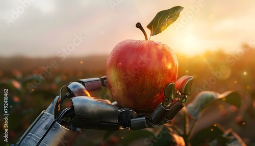 3D Render: Hand Holding Genetically Modified Apple: Depicting GMOs and agricultural automation, features a 3D render of a hand holding a genetically modified apple.
