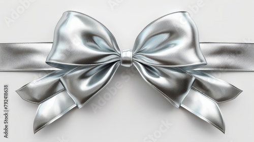 Glossy silver bow ribbon isolated for exclusive presentations