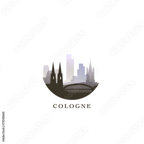 Cologne cityscape, gradient vector badge, flat skyline logo, icon. Germany city round emblem idea with landmarks and building silhouettes. Isolated graphic