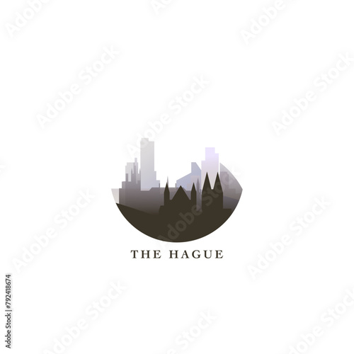 The Hague cityscape, gradient vector badge, flat skyline logo, icon. Netherlands, Holland city round emblem idea with landmarks and building silhouettes. Isolated graphic