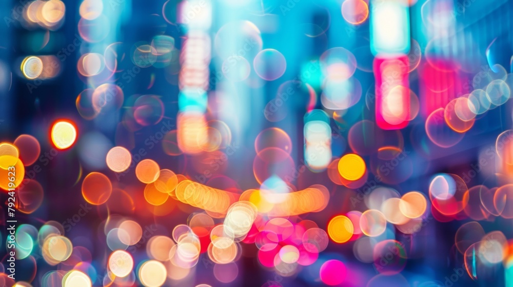 With a dreamy bokeh effect the defocused background enhances the vibrant energy of cosmopolitan flow showcasing the excitement and diversity of the urban landscape. . - obrazy, fototapety, plakaty 