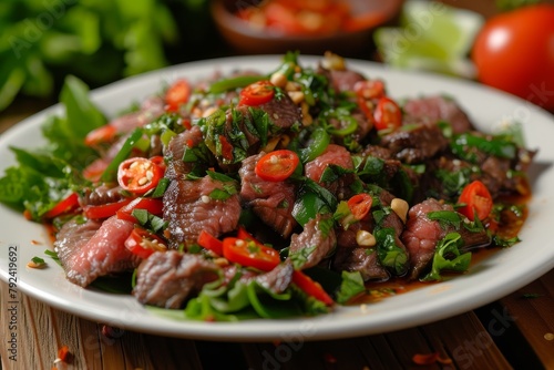 Thai spicy salad with beef or without beef photo