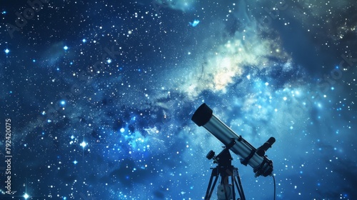 Nebulae and distant galaxies visible through a powerful telescope under the night sky