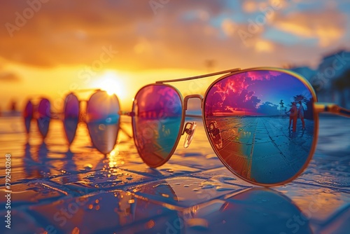 Wallpaper Mural A line of sunglasses reflecting the colors of sunset, ready for the golden hour Torontodigital.ca