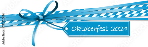 blue and white ribbon bow with text Oktoberfest 2024
