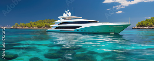 Elegant yacht ready to embark on a luxurious adventure on the ocean.
