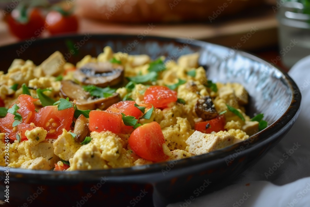Tofu cooked with mushrooms and tomatoes Tofu cooked with mushrooms and tomatoes