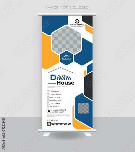 Yellow and blue home rollup banner design