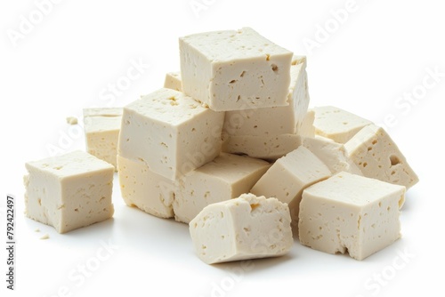 Tofu isolated on white background in close view