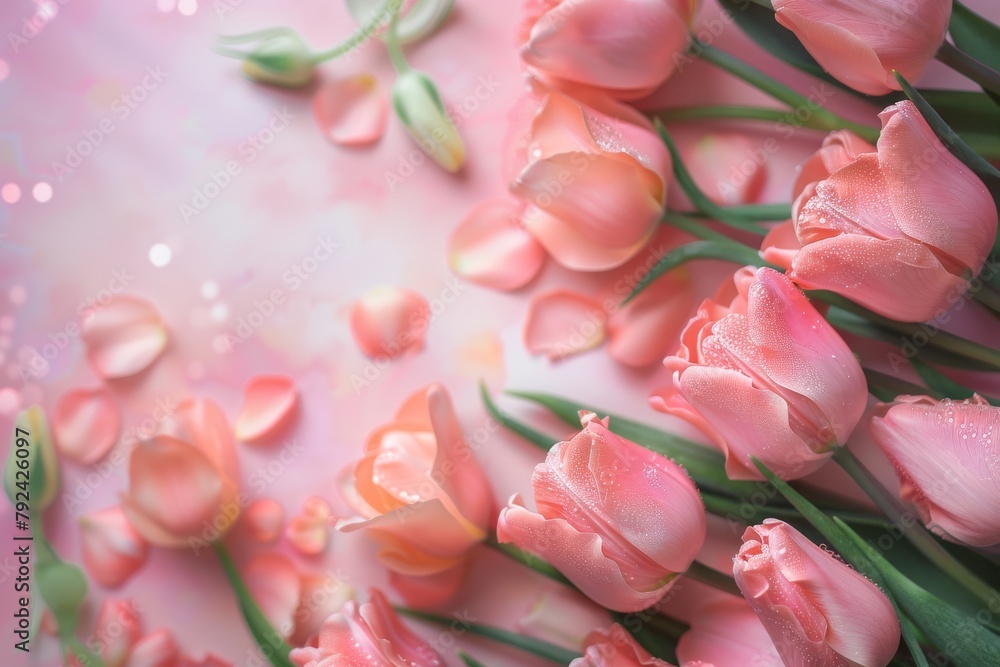 Obraz premium Pink Tulips on Pink Background