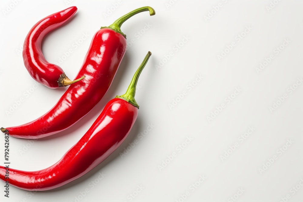 Top view of two isolated red peppers on a white background Copy space provided